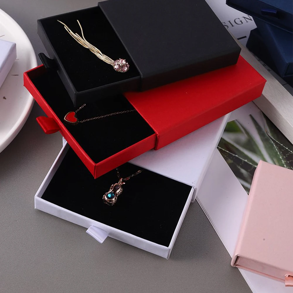 Thick Kraft Paper Drawer Jewelry Set Packaging Box Ring Necklace Bracelets Earring Gift Case Container With Sponge Inside thumbnail 2