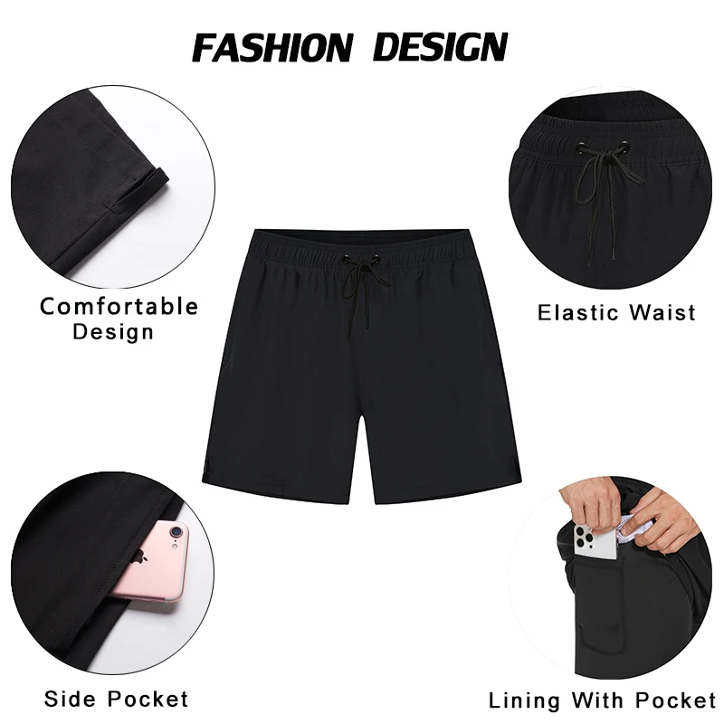 DATIFER Summer 2026 New Mens Shorts Polyester With Spandex Long Liner 2 in 1 Elastic Waist Side Zipper Pocket Gym Beach Swimwear thumbnail 3