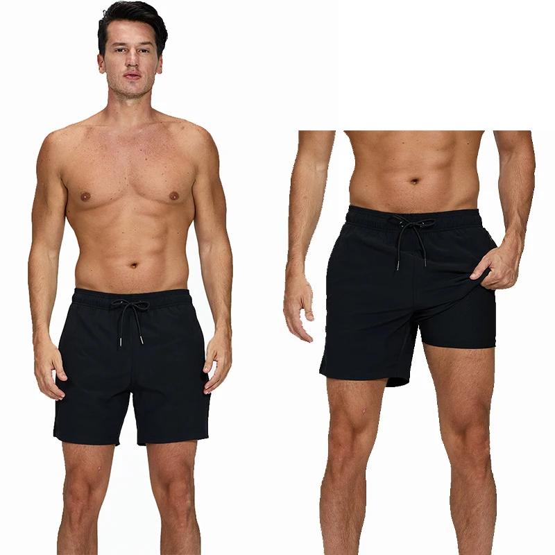 DATIFER Summer 2026 New Mens Shorts Polyester With Spandex Long Liner 2 in 1 Elastic Waist Side Zipper Pocket Gym Beach Swimwear thumbnail 2