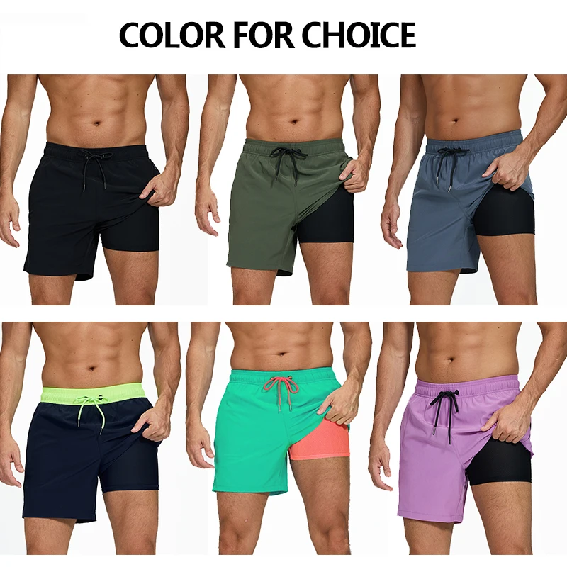 DATIFER Summer 2026 New Mens Shorts Polyester With Spandex Long Liner 2 in 1 Elastic Waist Side Zipper Pocket Gym Beach Swimwear thumbnail 5