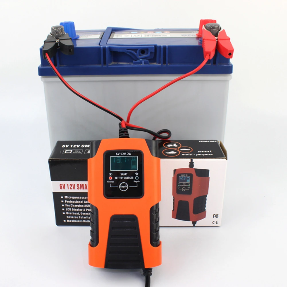 Smart Battery Charger 6V 12V 2A Digital Car Battery Charger Multiple Protection Digital Battery Maintainer for Lead-Acid GEL AGM