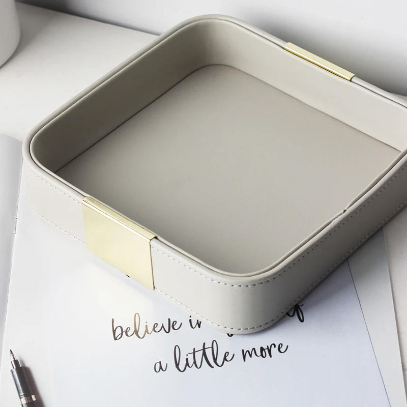 Fashion Leather Storage Box Home Living Room Bedroom Office Desktop Keys Cosmetics Lipstick Accessories Sundries Storage Tray thumbnail 2