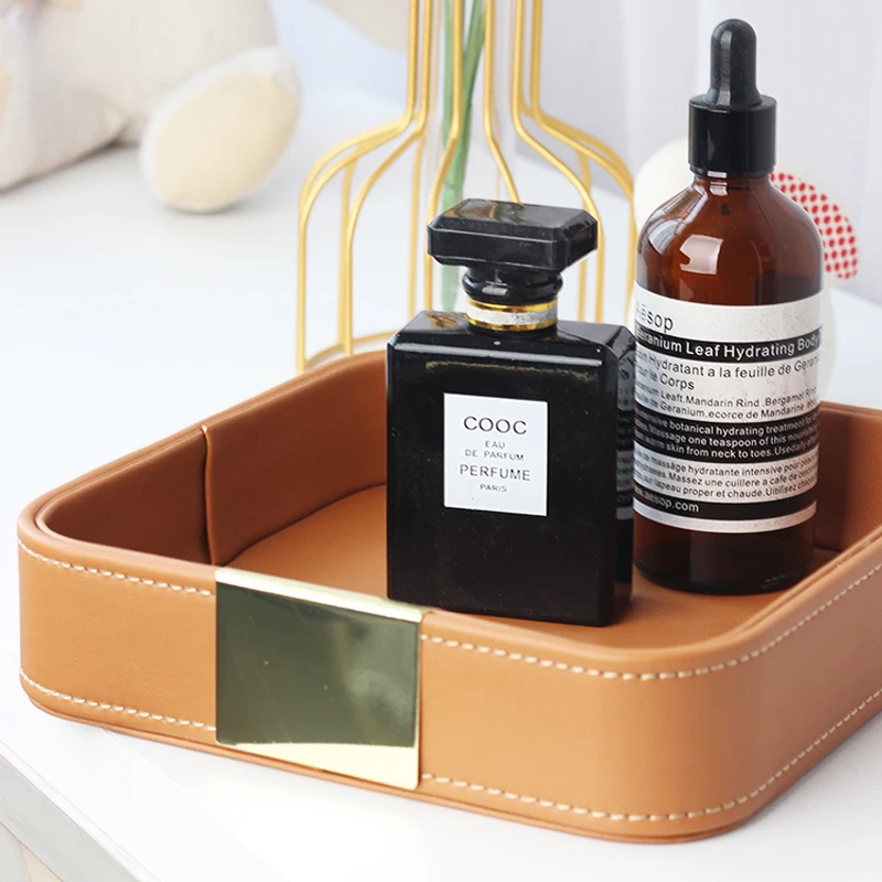 Fashion Leather Storage Box Home Living Room Bedroom Office Desktop Keys Cosmetics Lipstick Accessories Sundries Storage Tray thumbnail 6
