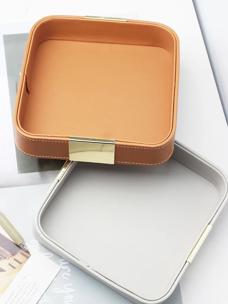 Fashion Leather Storage Box Home Living Room Bedroom Office Desktop Keys Cosmetics Lipstick Accessories Sundries Storage Tray thumbnail 3