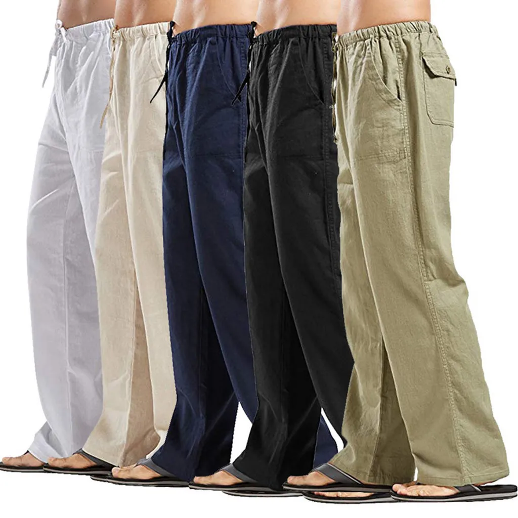 Fashion Mens Linen Wide Pants Korean Trousers Oversize Sports Streetwear Male Spring Yoga Pants Casual Men Clothing Sweatpants