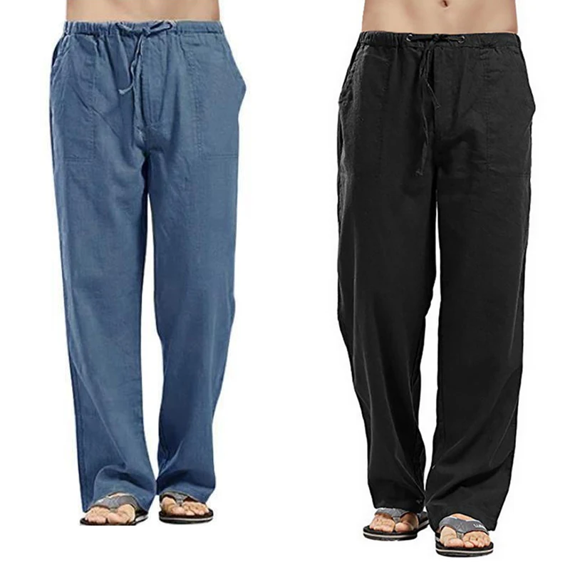 Fashion Mens Linen Wide Pants Korean Trousers Oversize Sports Streetwear Male Spring Yoga Pants Casual Men Clothing Sweatpants thumbnail 2