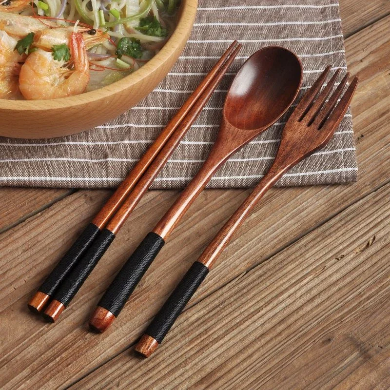 Spoon Fork Chopsticks Portable Cutlery Wooden Cutlery Set Travel Eco-friendly Cutlery Set Gifts Utensils for Kitchen Sets Dining thumbnail 2