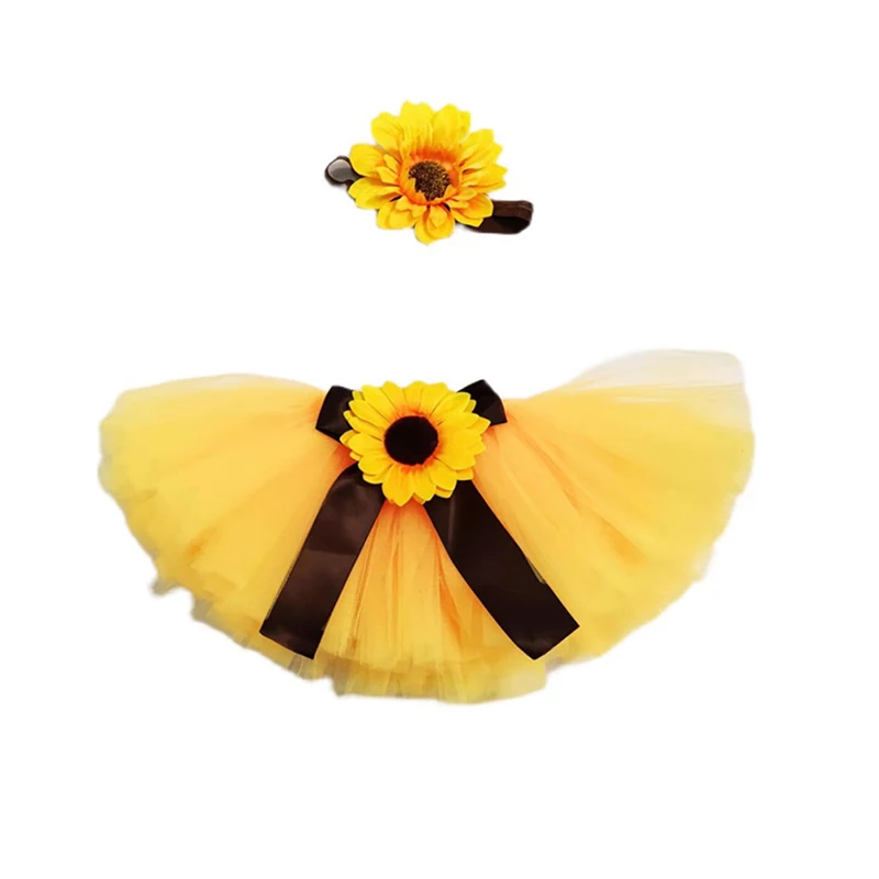 Baby Photography Unique Sunflower Design Adorable Newborn's Outfit Chinese Tutu Bow Skirt Flower Headdress for 0-1month thumbnail 5