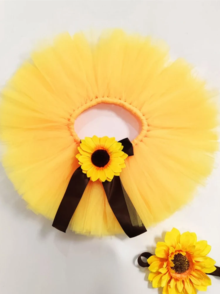 Baby Photography Unique Sunflower Design Adorable Newborn's Outfit Chinese Tutu Bow Skirt Flower Headdress for 0-1month thumbnail 2