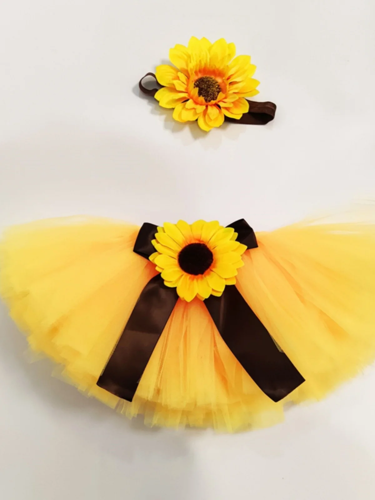 Baby Photography Unique Sunflower Design Adorable Newborn's Outfit Chinese Tutu Bow Skirt Flower Headdress for 0-1month thumbnail 3
