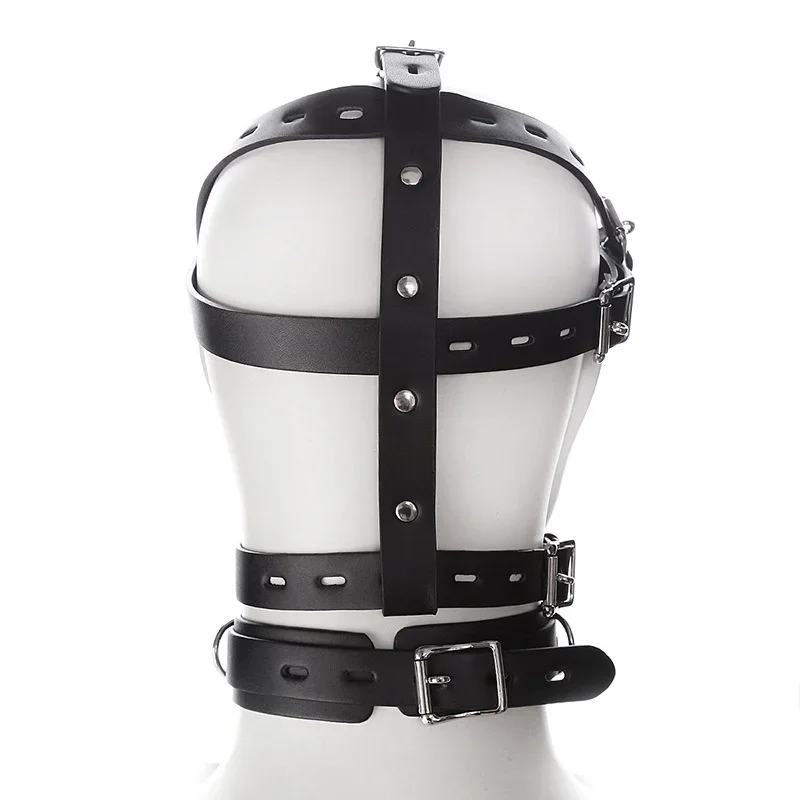 PU Leather Head Harness with Mouth Ball Gag Fetish Salve BDSM Oral Muzzle Restraints Face Mask Hood Bondage Headgear for Couples thumbnail 5