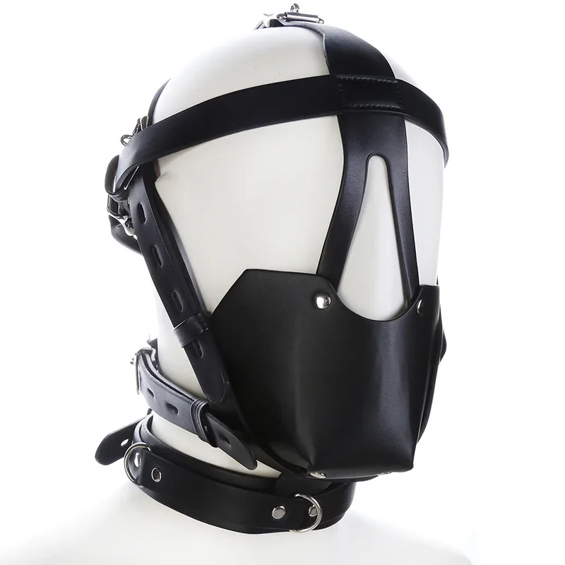 PU Leather Head Harness with Mouth Ball Gag Fetish Salve BDSM Oral Muzzle Restraints Face Mask Hood Bondage Headgear for Couples thumbnail 3