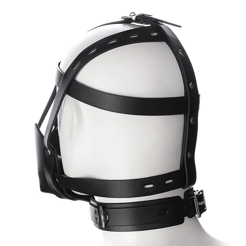 PU Leather Head Harness with Mouth Ball Gag Fetish Salve BDSM Oral Muzzle Restraints Face Mask Hood Bondage Headgear for Couples thumbnail 4