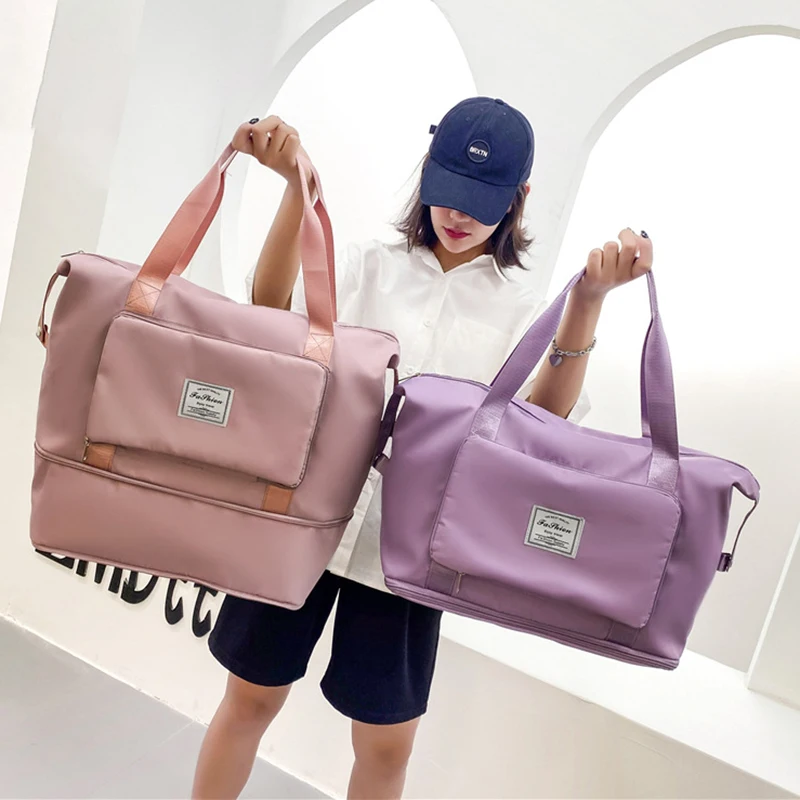 Foldable Travel Bag Stretchable Large Capacity Gym Bags Nylon Waterproof Double Layer Zipper Hangbag Luggage Organizer Tote New thumbnail 2