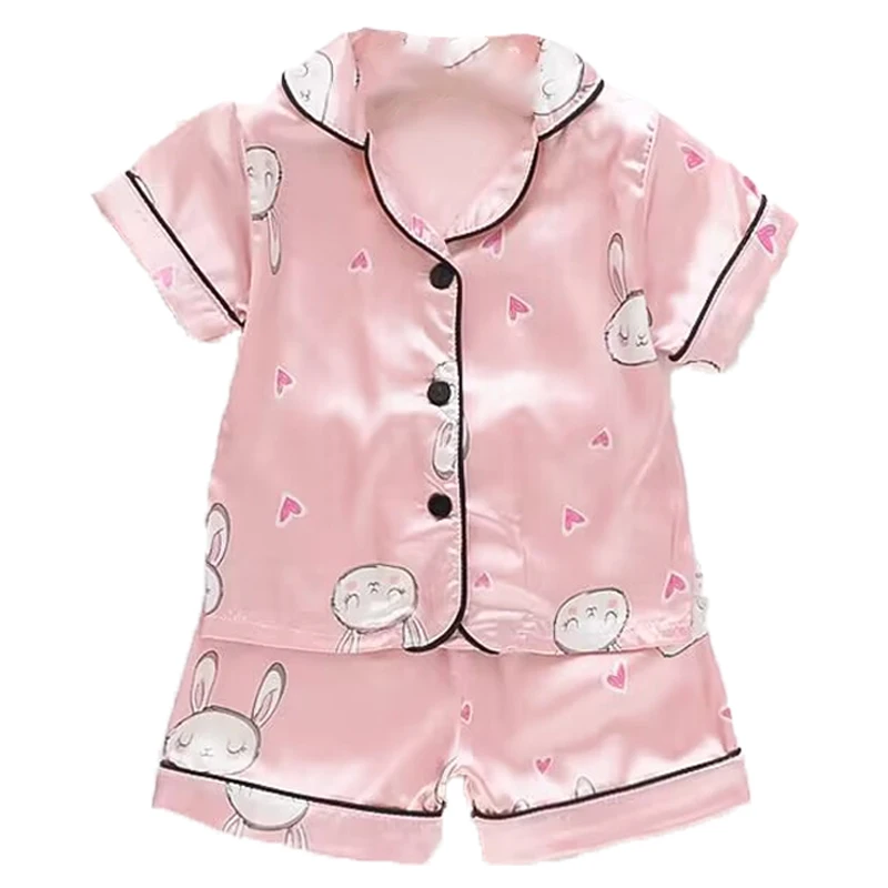 Boys Girls Ice silk satin Cartoon printing Tops Pants Set home Wear Children's pajamas set Baby suit Kids Clothes Toddler thumbnail 5