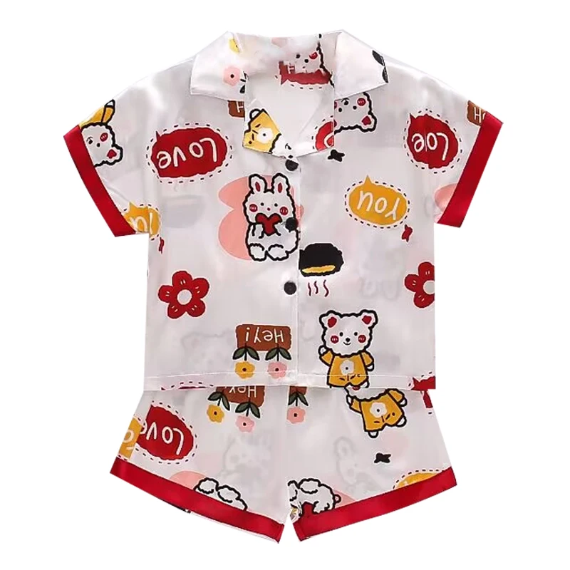 Boys Girls Ice silk satin Cartoon printing Tops Pants Set home Wear Children's pajamas set Baby suit Kids Clothes Toddler thumbnail 6