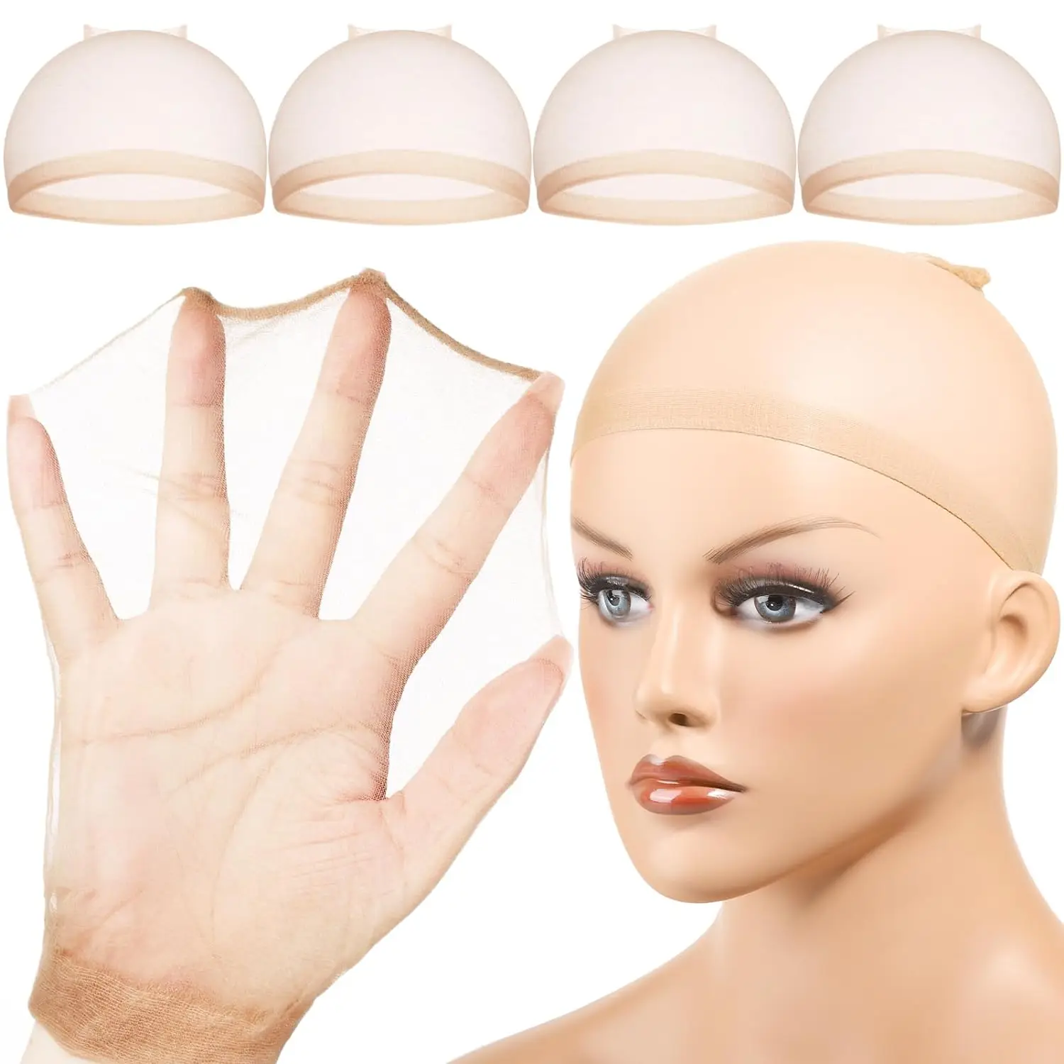 4 pcs HD Wig Cap Elastic Breathable Invisible Wig CapsStretchy Nylon Wig Caps Perfect For Professional Use