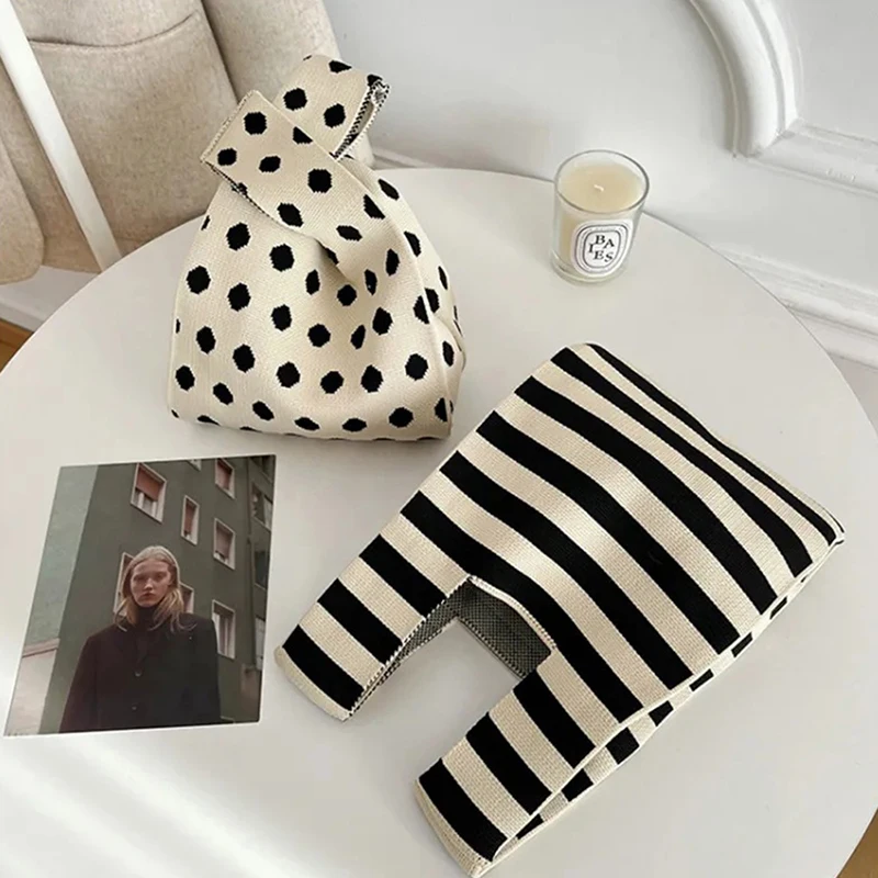 Fashion Handmade Knit Handbags Women Mini Knot Wrist Bag Korean Casual Tote Bag Reusable Shopping Bags thumbnail 5