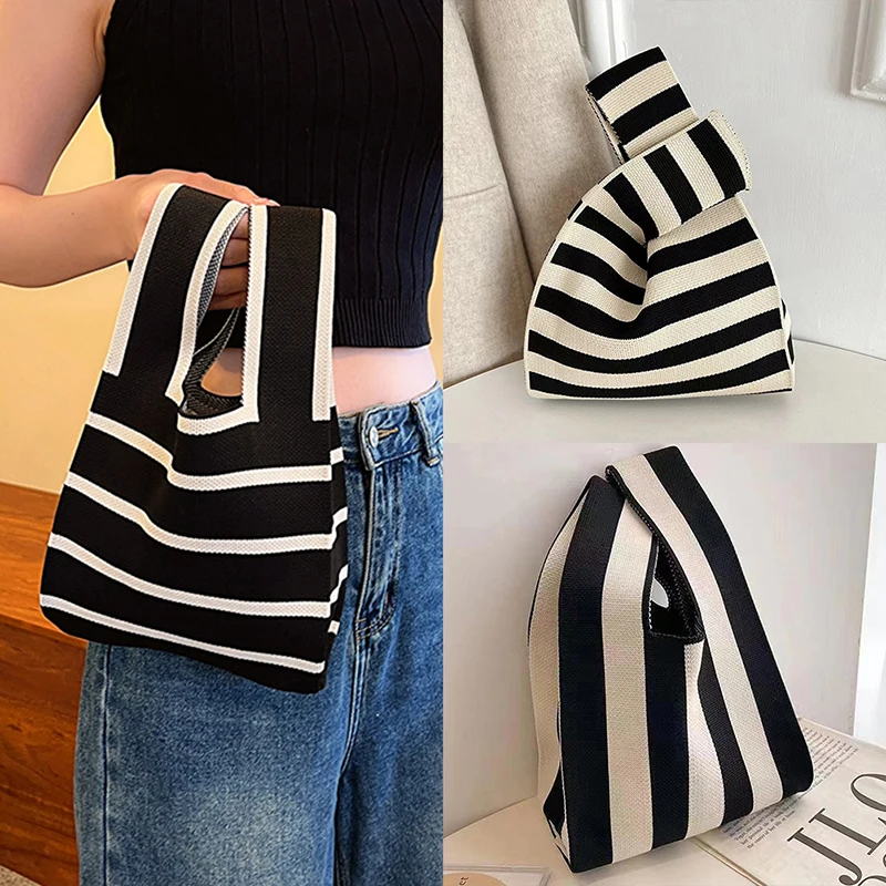 Fashion Handmade Knit Handbags Women Mini Knot Wrist Bag Korean Casual Tote Bag Reusable Shopping Bags thumbnail 2