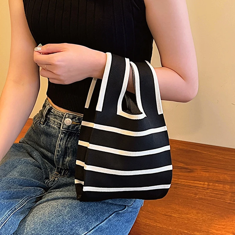 Fashion Handmade Knit Handbags Women Mini Knot Wrist Bag Korean Casual Tote Bag Reusable Shopping Bags thumbnail 6