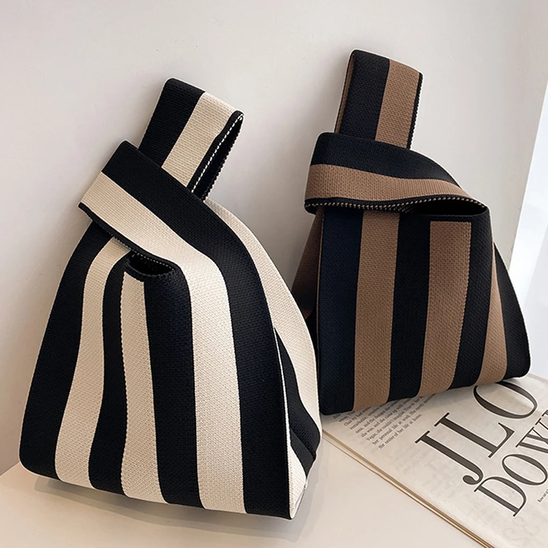 Fashion Handmade Knit Handbags Women Mini Knot Wrist Bag Korean Casual Tote Bag Reusable Shopping Bags thumbnail 3