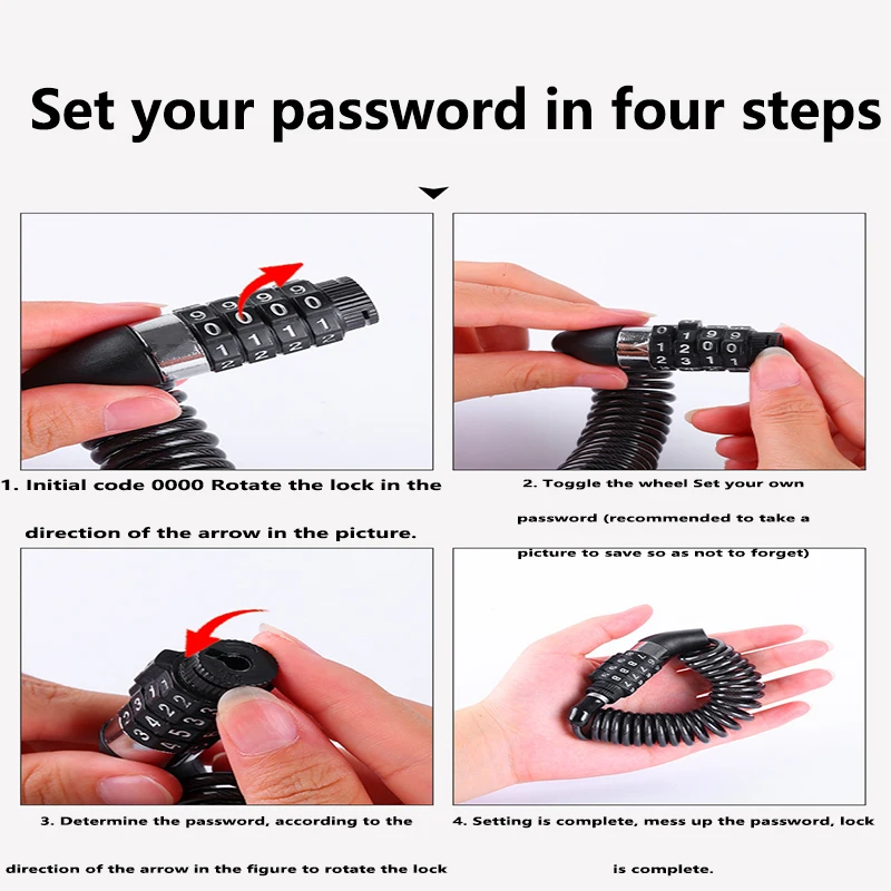 Bicycle lock wire chain Bicycle mountain bike motorbike anti-theft combination lock luggage helmet universal locks Accessories thumbnail 3