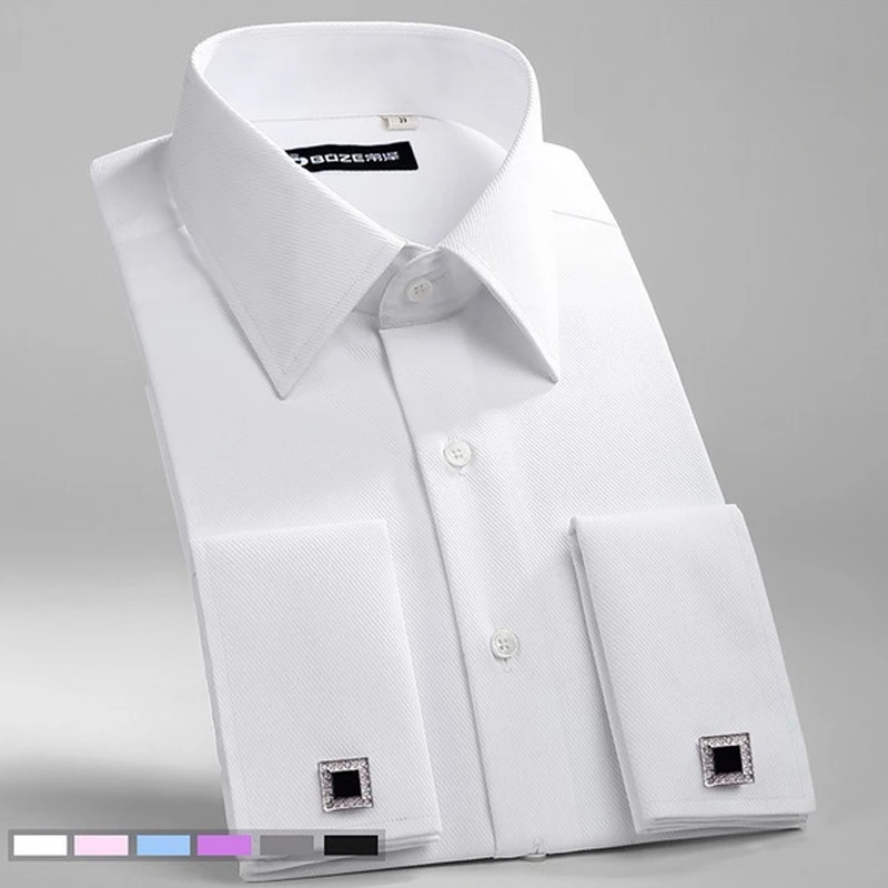 M~6XL Men's French Cuff Dress Shirt 2024New White Long Sleeve Formal Business Buttons Male Shirts Regular Fit Cufflinks Shirt thumbnail 2