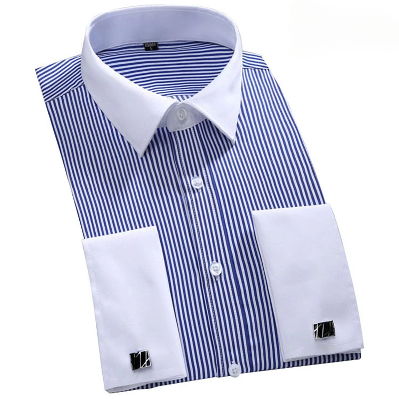 M~6XL Men's French Cuff Dress Shirt 2024New White Long Sleeve Formal Business Buttons Male Shirts Regular Fit Cufflinks Shirt thumbnail 5