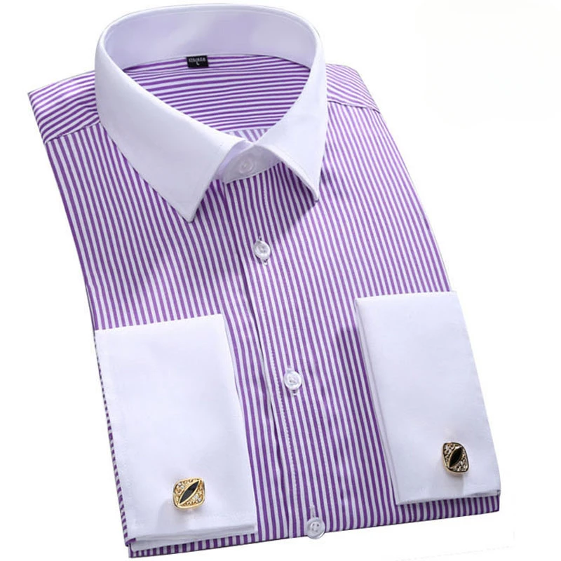 M~6XL Men's French Cuff Dress Shirt 2024New White Long Sleeve Formal Business Buttons Male Shirts Regular Fit Cufflinks Shirt thumbnail 4
