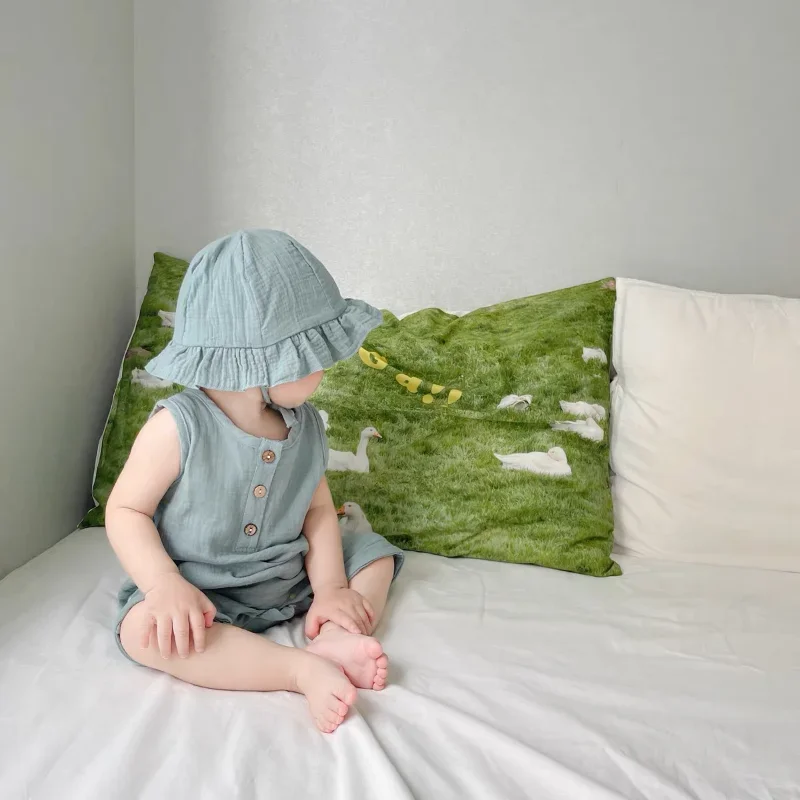 2Pcs/Set Baby Summer Clothing Solid Newborn Infant Romper With Hat Muslin Cotton Sleeveless Baby Boys Girls Jumpsuit Outfits thumbnail 3