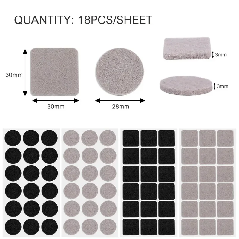 18/180Pcs Felt Chair Leg Pads Round Square Floor Protector Self Adhesive Furniture Table Legs Pad Bumper Anti Slip Furniture Mat thumbnail 6