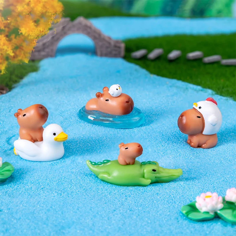 Miniature Cartoon Capybara Model Figurine Desk Garden Landscape Ornament Resin Craft Home Office Decor Car Desktop Knickknacks thumbnail 2