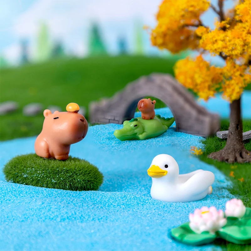 Miniature Cartoon Capybara Model Figurine Desk Garden Landscape Ornament Resin Craft Home Office Decor Car Desktop Knickknacks thumbnail 3
