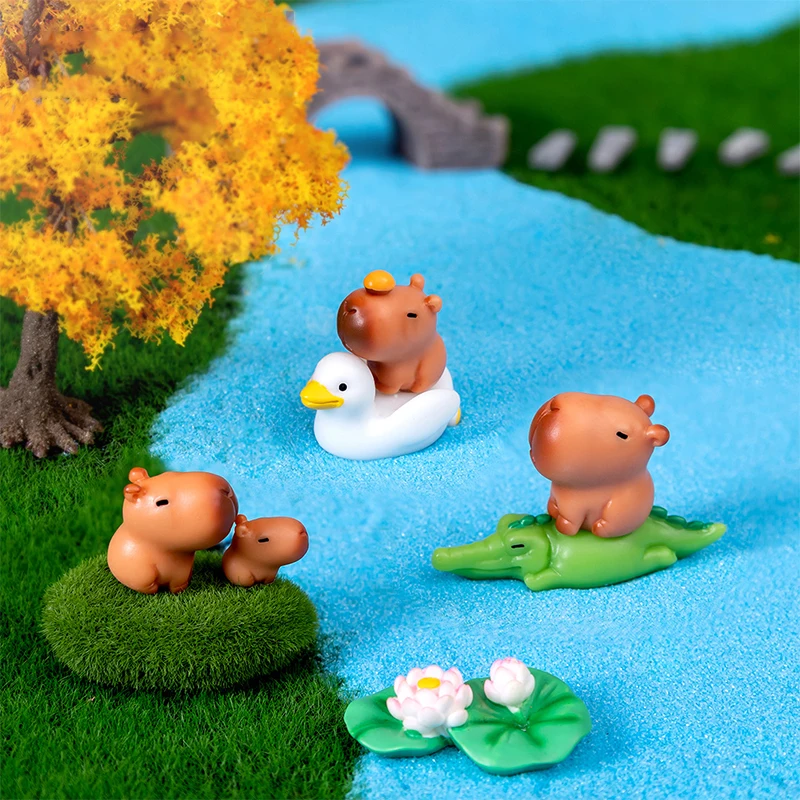 Miniature Cartoon Capybara Model Figurine Desk Garden Landscape Ornament Resin Craft Home Office Decor Car Desktop Knickknacks thumbnail 4