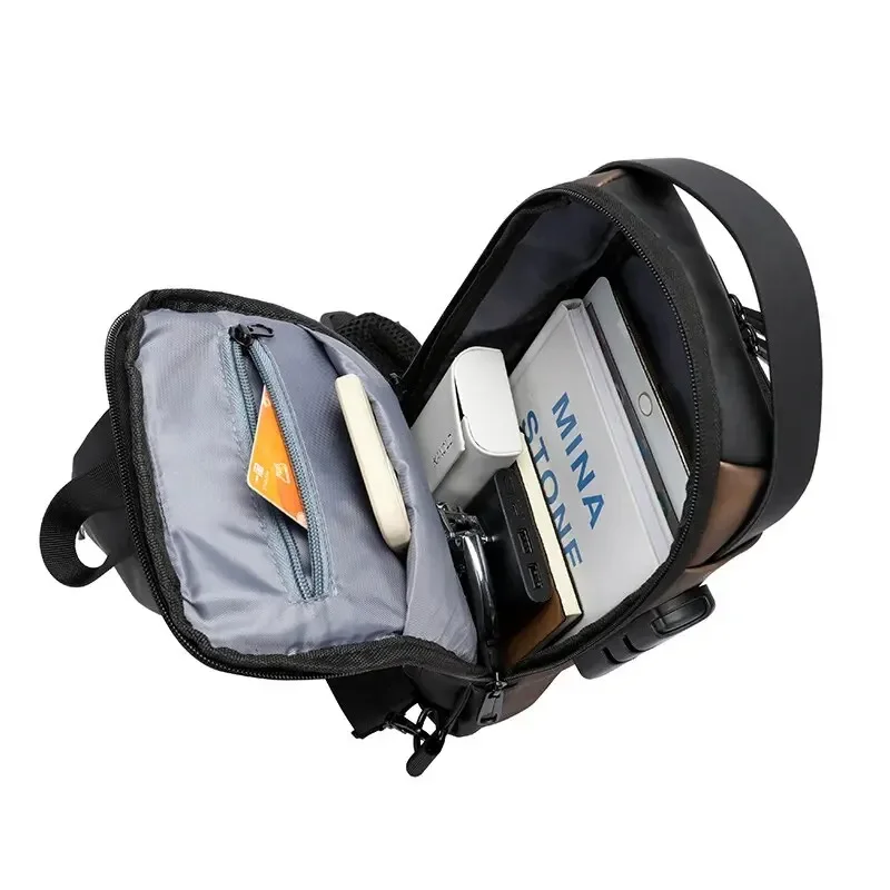 Men Multifunction Anti Theft USB Shoulder Bag Man Crossbody Cross Body Travel Sling Chest Bags Pack Messenger Pack thumbnail 3