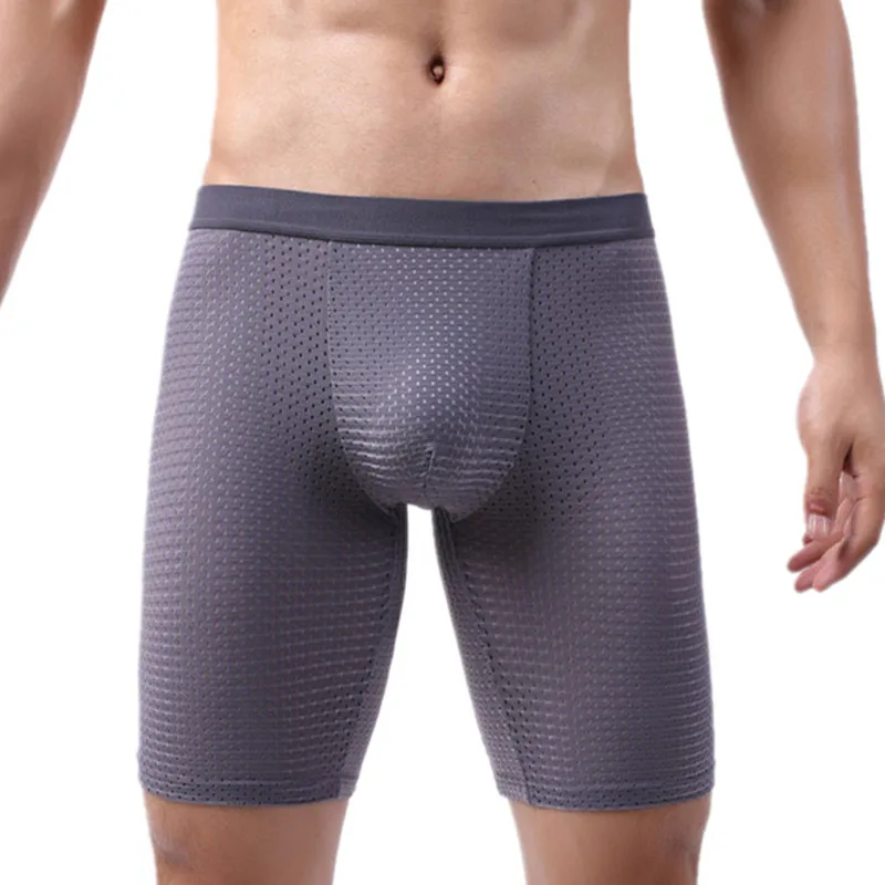 Men Underwear Boxers Shorts Homme Breathable Ice Silk Mesh Panites Man Solid U Convex Pouch Long Leg Underpant Cueca Calzoncillo thumbnail 6