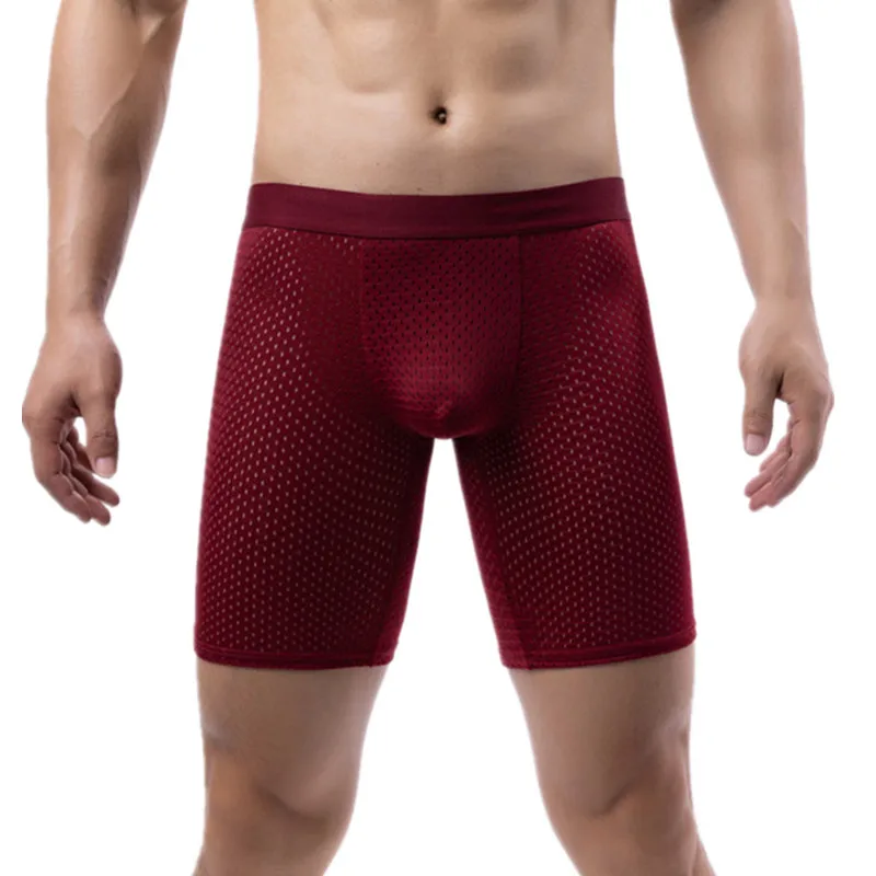 Men Underwear Boxers Shorts Homme Breathable Ice Silk Mesh Panites Man Solid U Convex Pouch Long Leg Underpant Cueca Calzoncillo thumbnail 5