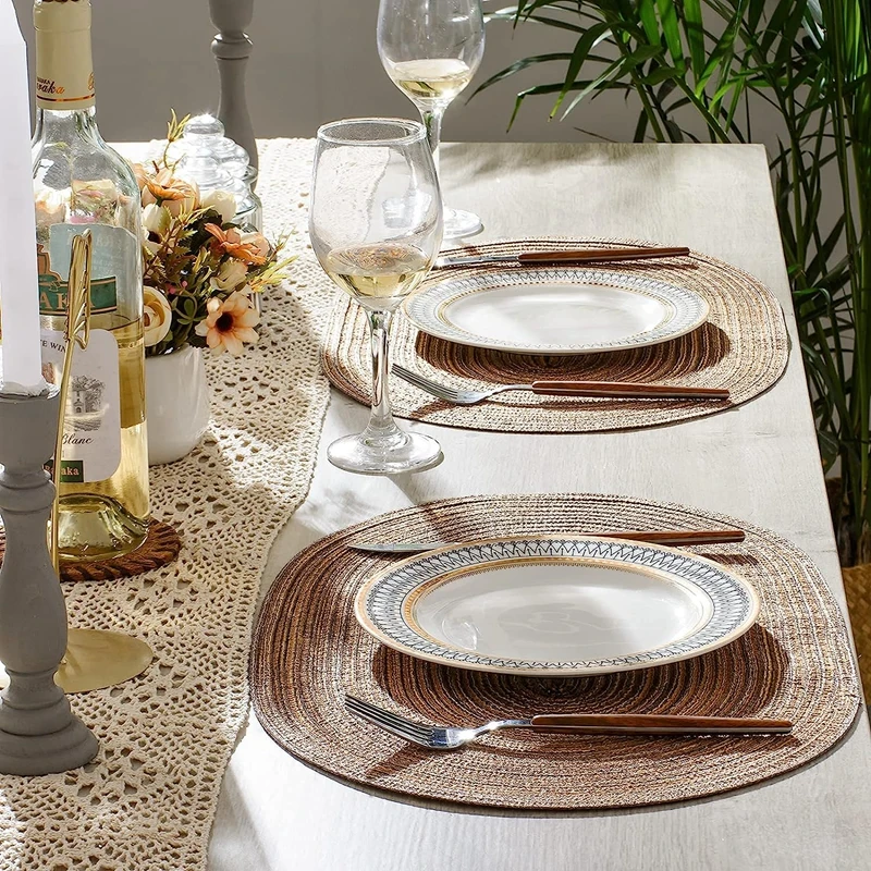 1/4/6/10PCS Oval Table Mats Braided Placemats for Dining Tables Natural Woven Oversized Place mats Set 테이블매트 салфетки на стол thumbnail 5