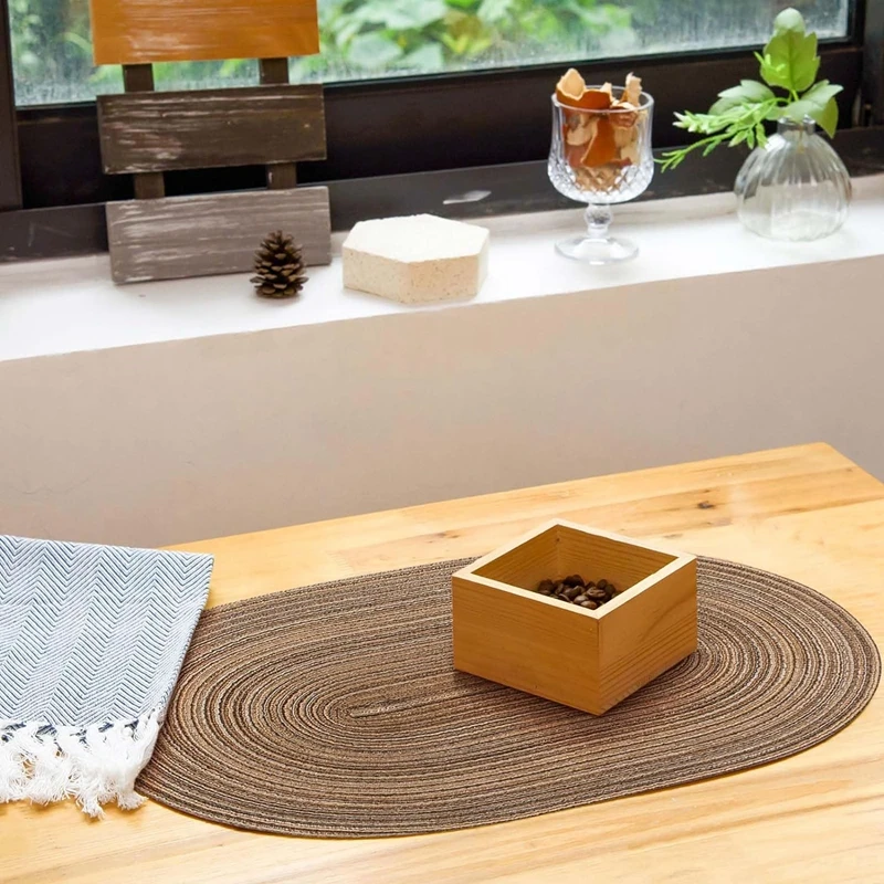 1/4/6/10PCS Oval Table Mats Braided Placemats for Dining Tables Natural Woven Oversized Place mats Set 테이블매트 салфетки на стол thumbnail 4