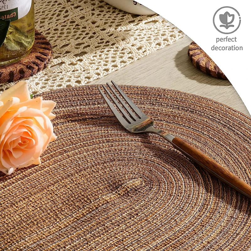1/4/6/10PCS Oval Table Mats Braided Placemats for Dining Tables Natural Woven Oversized Place mats Set 테이블매트 салфетки на стол thumbnail 6