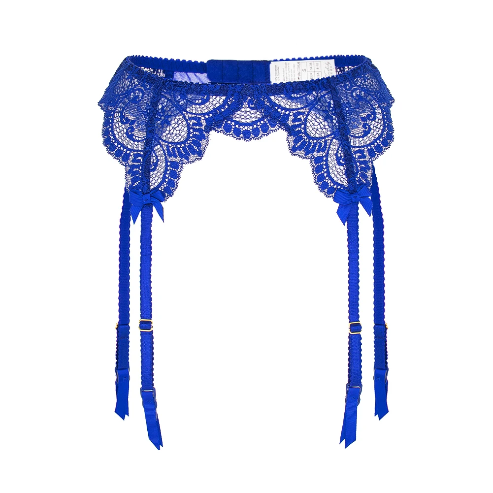 Varsbaby Blue Lace Suspender Belt Transparent High Waist Garter Belts with 4 Clips for Stockings Women Lingerie Plus Size thumbnail 3
