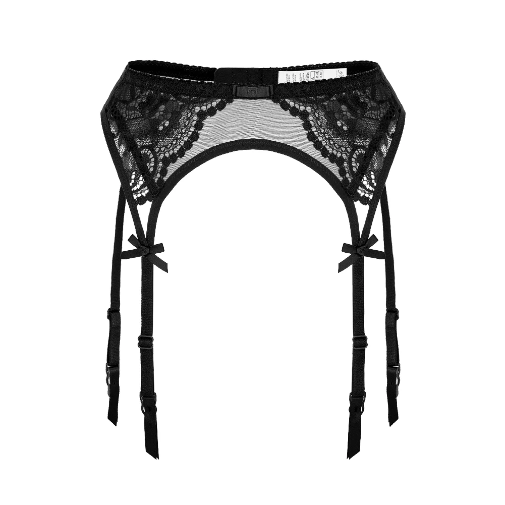 Varsbaby Blue Lace Suspender Belt Transparent High Waist Garter Belts with 4 Clips for Stockings Women Lingerie Plus Size thumbnail 4