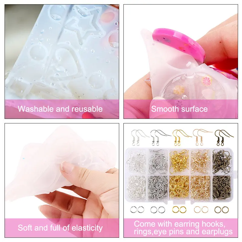 Silicone Earring Mold Earring Resin Mold Jewelry Making Casting Tools Earring Hooks for Craft DIY Charms Pendant Earring Making thumbnail 5