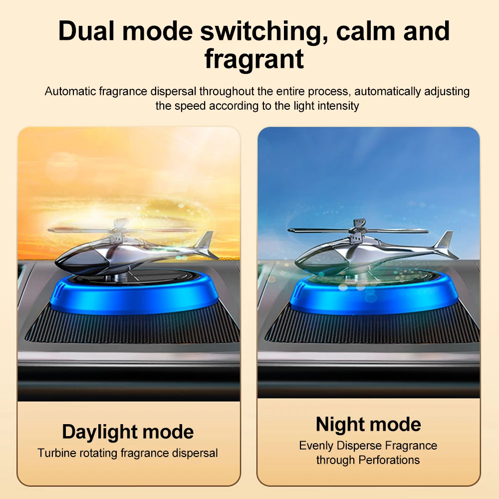 Solar Powered Rotation Helicopter Solar Aromatherapy Car Air Freshener Alloy+ABS Wooden Fragrance Auto Aroma Diffuser thumbnail 3