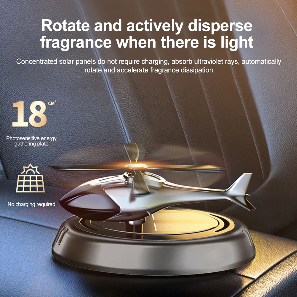 Solar Powered Rotation Helicopter Solar Aromatherapy Car Air Freshener Alloy+ABS Wooden Fragrance Auto Aroma Diffuser thumbnail 4