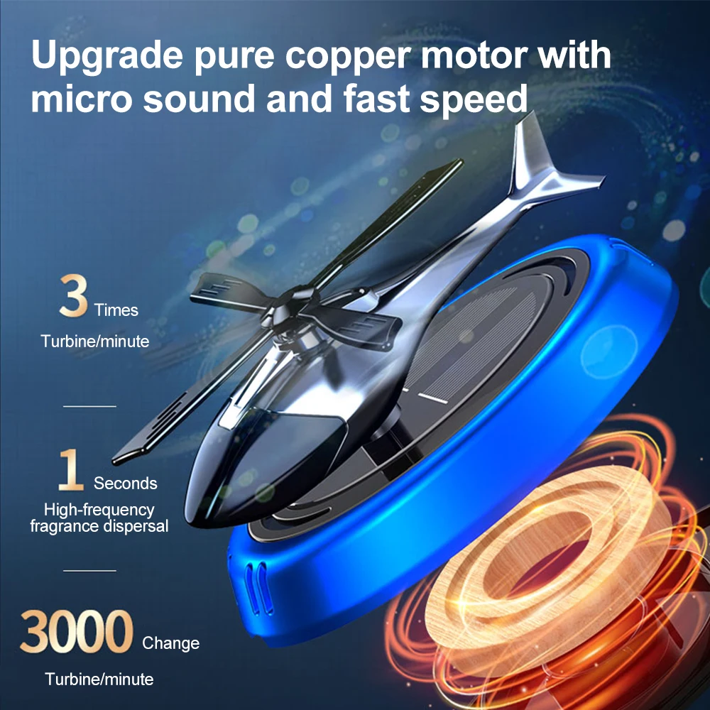 Solar Powered Rotation Helicopter Solar Aromatherapy Car Air Freshener Alloy+ABS Wooden Fragrance Auto Aroma Diffuser thumbnail 2