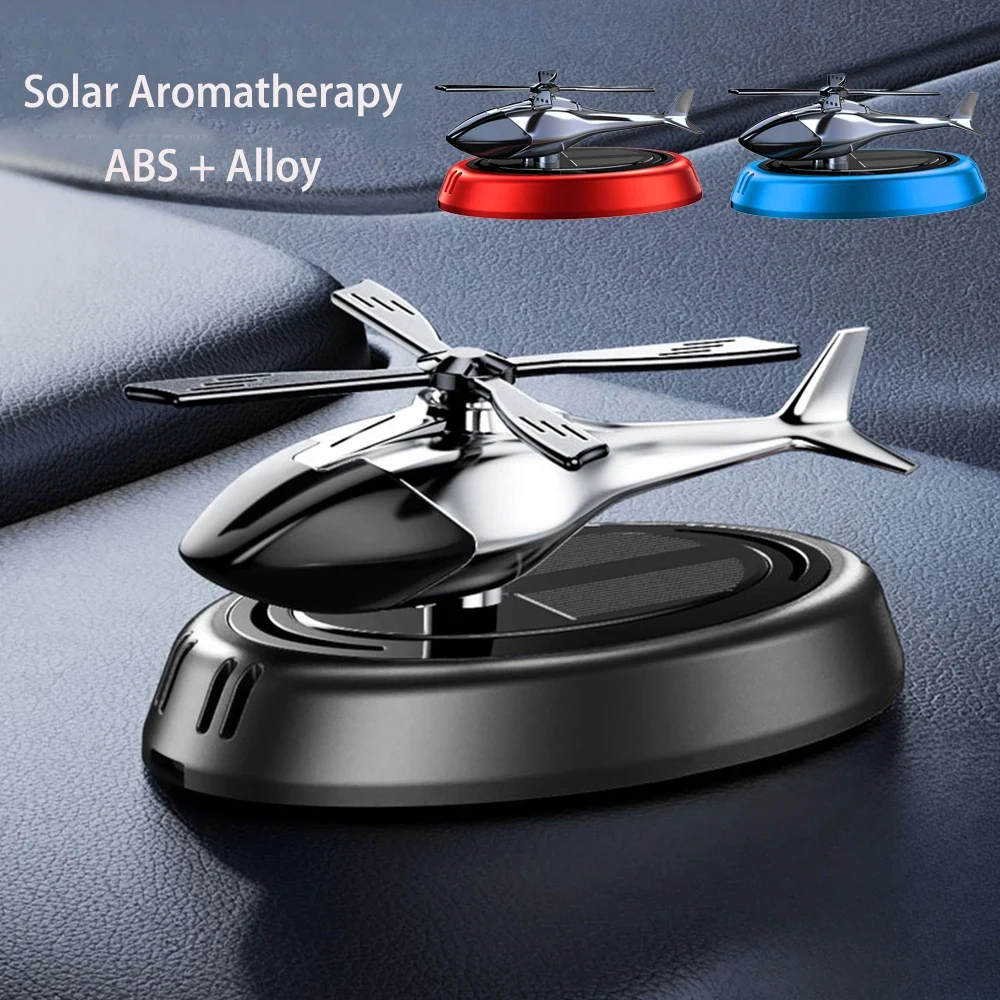 Solar Powered Rotation Helicopter Solar Aromatherapy Car Air Freshener Alloy+ABS Wooden Fragrance Auto Aroma Diffuser thumbnail 5