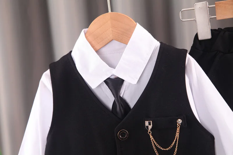 2024 new  boy's solid color children's gentleman suit wear baby chain vest  Tie Shirt three piece formal evening fashion dres thumbnail 5