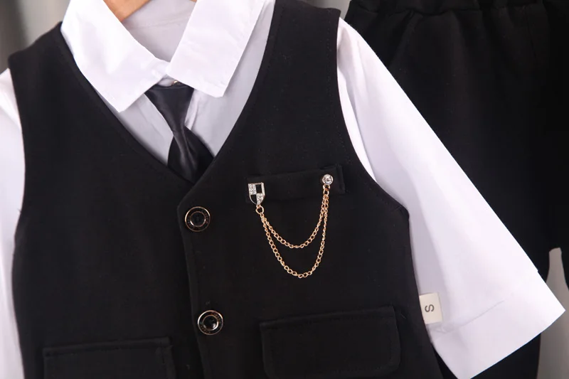 2024 new  boy's solid color children's gentleman suit wear baby chain vest  Tie Shirt three piece formal evening fashion dres thumbnail 6
