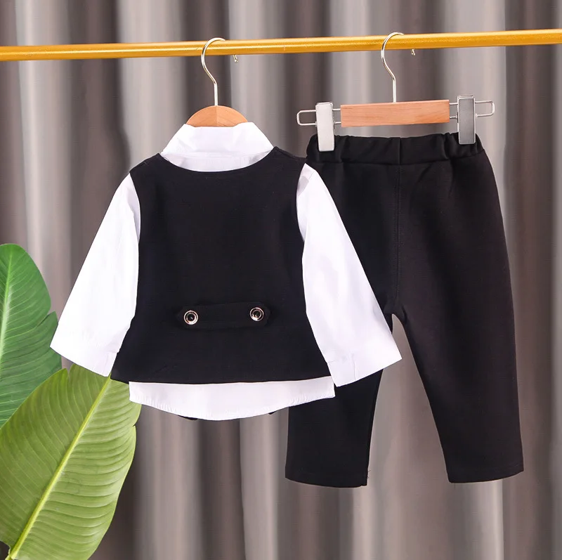 2024 new  boy's solid color children's gentleman suit wear baby chain vest  Tie Shirt three piece formal evening fashion dres thumbnail 4